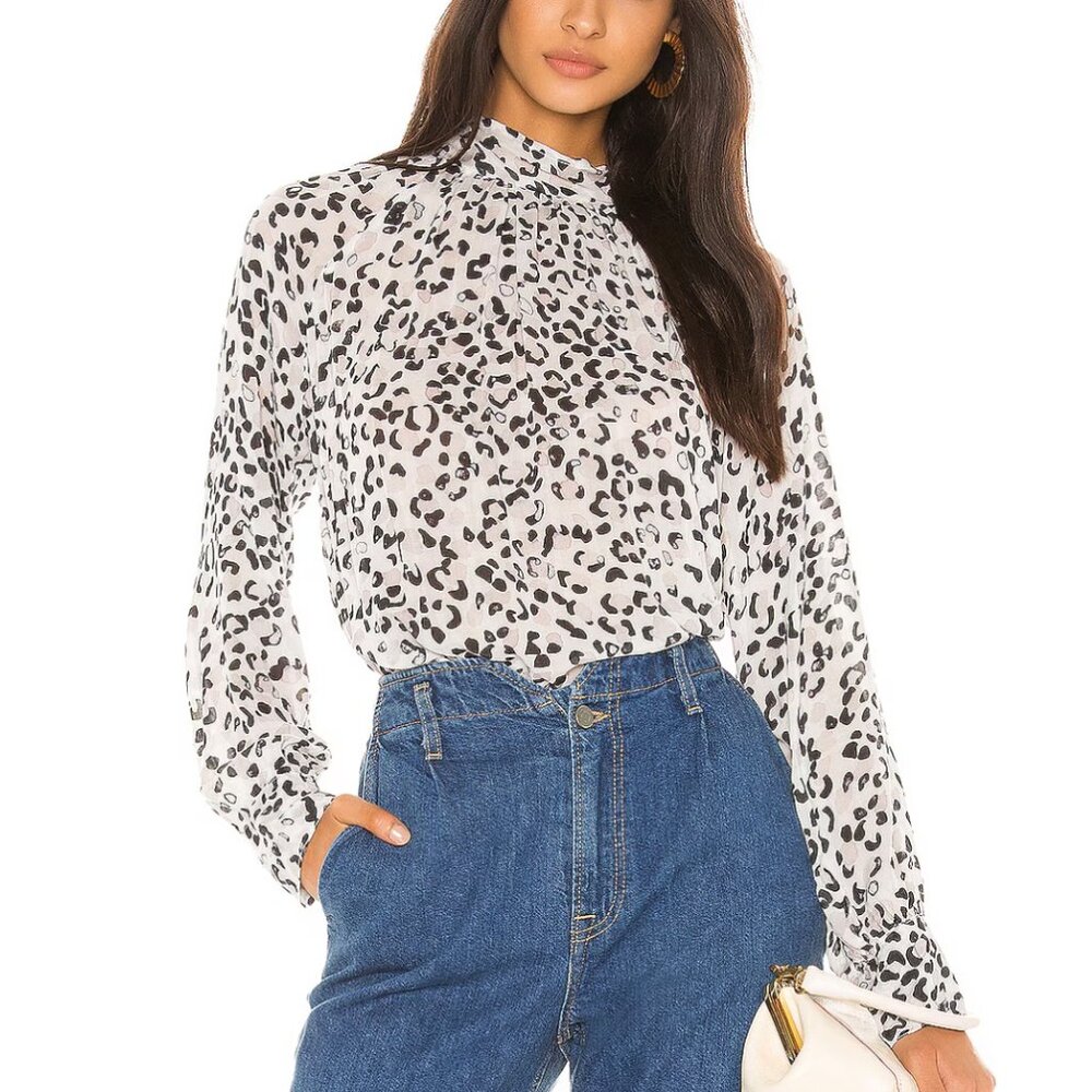 BELLA DAHL Tie Back Mock Neck Blouse, Cheetah print, XS
